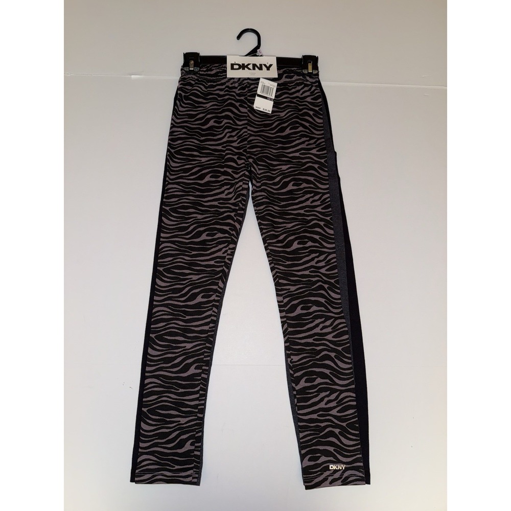DKNY Girls 3-Pack Leggings 10-12 Black Gray Purple Zebra Stretch Pants Comfy NWT